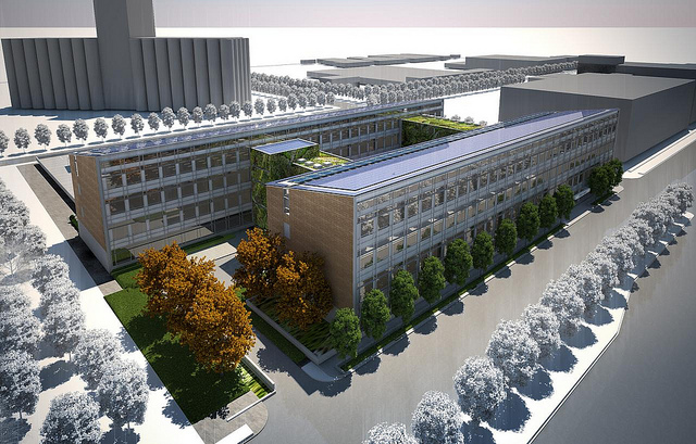 a design exercise by architecture firm HOK shows possible zero-energy buildings fronting Forest Park Avenue in the CORTEX district