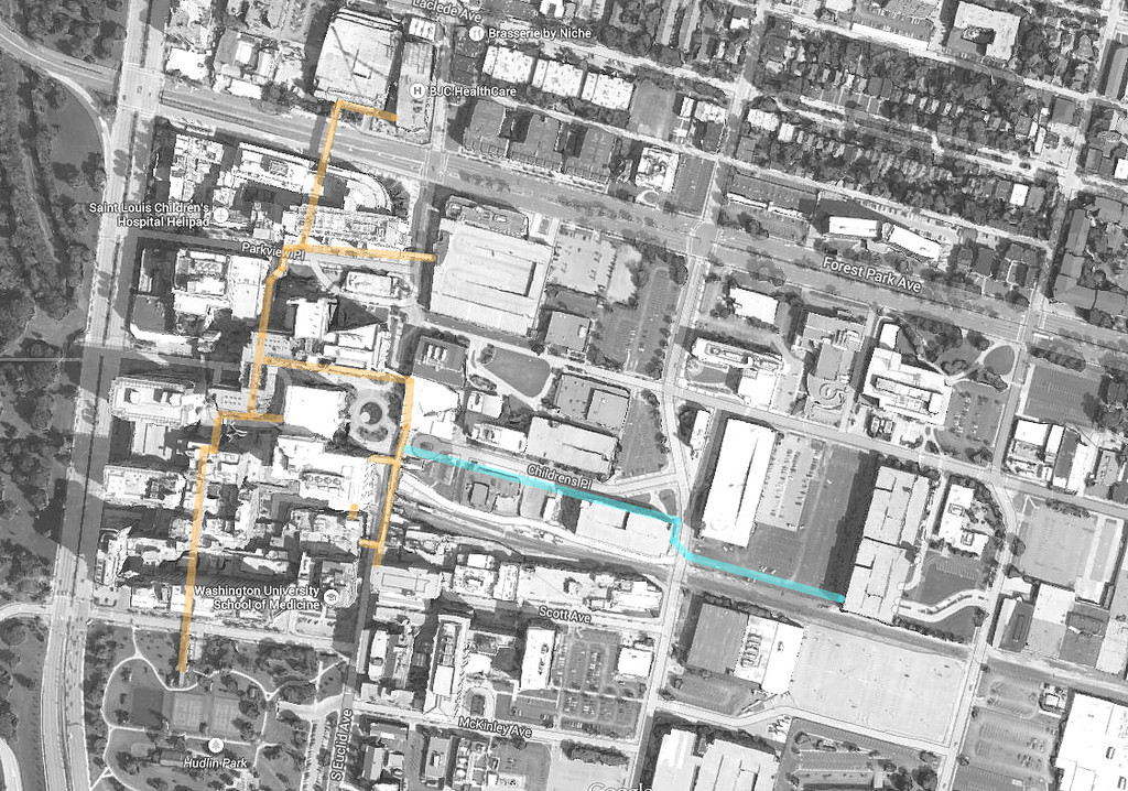 aerial map of BJC/WUSM skywalks