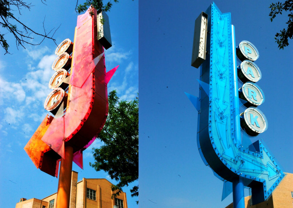 Grand Center PARK signs vertical
